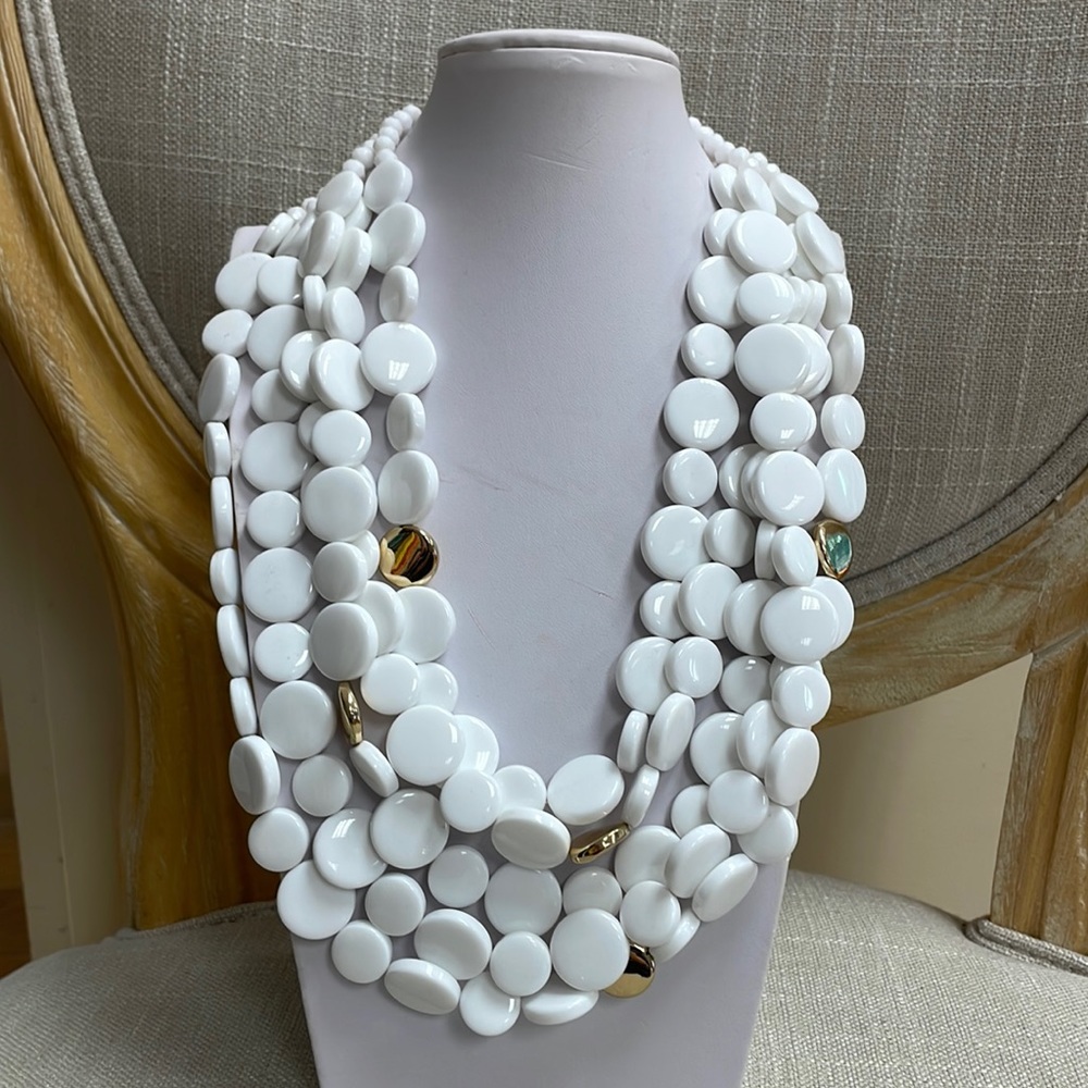 White and Gold Multi-layered Collar  Necklace